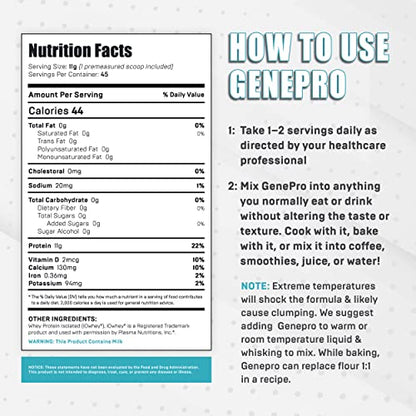 Genepro Unflavored Protein Powder - New Formula - Lactose-Free, Gluten-Free Genepro Gen. 3 The Protein SolutionBuy Supplements Australia