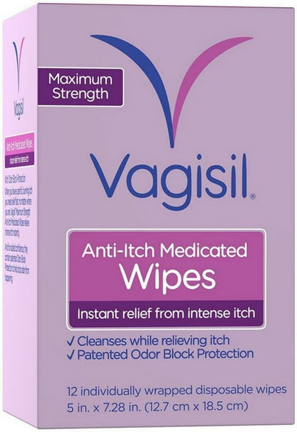 Vagisil Anti-Itch Medicated Wipes, Maximum Strength 12 ea (Pack of 6) VagisilBuy Supplements Australia