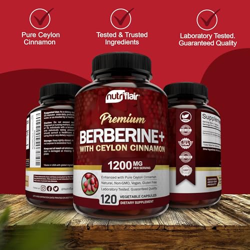 NutriFlair Premium Berberine HCL 1200mg, 120 Capsules - Plus Pure True Ceylon Cinnamon NutriFlairBuy Supplements Australia