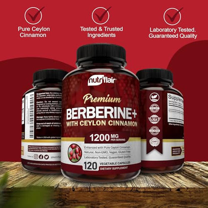NutriFlair Premium Berberine HCL 1200mg, 120 Capsules - Plus Pure True Ceylon Cinnamon NutriFlairBuy Supplements Australia