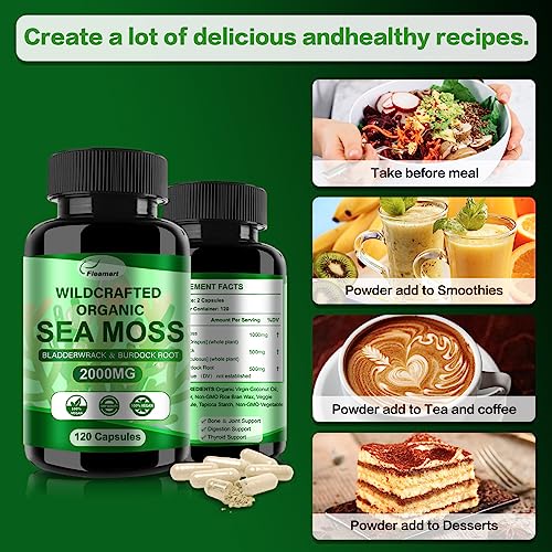 Fleamart 2 Pack Irish Sea Moss Capsules 120ct Raw Organic Sea Moss Wildcrafted Bladder FleamartBuy Supplements Australia