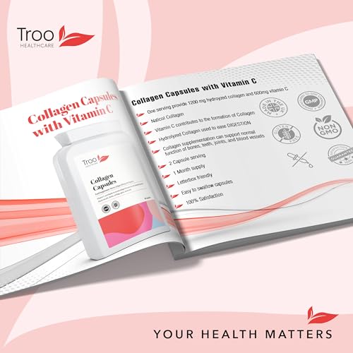Troo Marine Collagen Supplement - 60 High Strength Capsules 1200mg Serving - Hydrolysed Marine Collagen Peptides with Vitamin C Troo Health CareBuy Supplements Australia