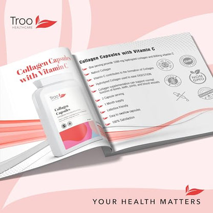 Troo Marine Collagen Supplement - 60 High Strength Capsules 1200mg Serving - Hydrolysed Marine Collagen Peptides with Vitamin C Troo Health CareBuy Supplements Australia