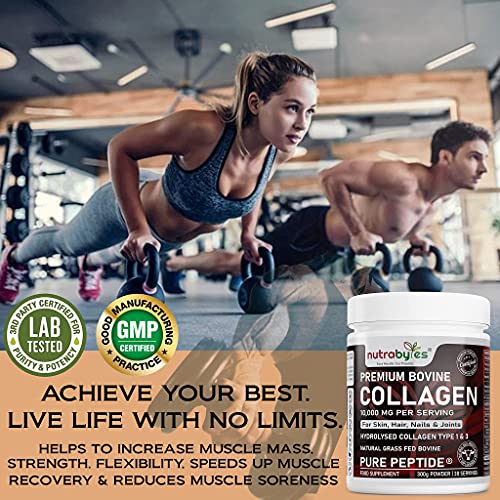 Pure Hydrolysed Collagen Powder 10000mg Bovine Type 1 & 3 Unflavoured|High Strength Protein Peptides for Women & Men NUTRABYTESBuy Supplements Australia