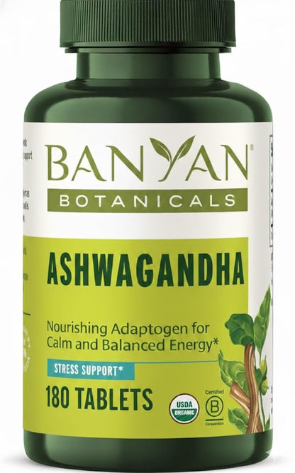 Banyan Botanicals Organic Ashwagandha - 1000mg per Serving - Cortisol Manager & Stress Relief Supplement - Adrenal Support for Mood, Restful Sleep & Muscle Recovery - 180 Tablets - Non-GMO, Vegan* Banyan BotanicalsBuy Supplements Australia