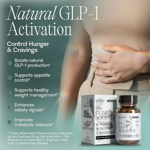 BIOMA GLP-1 Booster - Natural Appetite Control Supplement with Clinically Proven Probiotics, Prebiotics & Postbiotics - Support Weight Management & Satiety, (60 Capsules - 30 Day Supply) BIOMABuy Supplements Australia