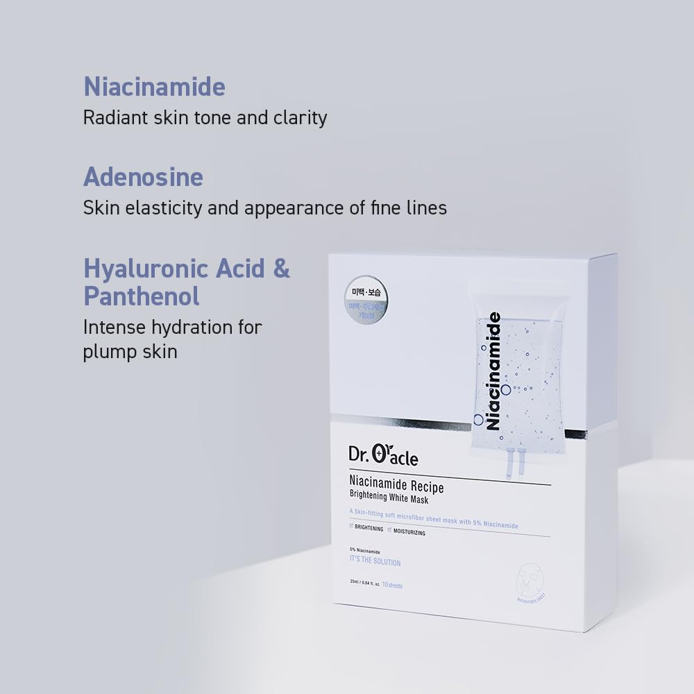 DR.ORACLE Niacinamide Recipe White Mask, Moisturizing, Special K-Beauty Face Care, 250ml (8.4 fl. oz.), 1 box - 10 sheets DR.ORACLE buy supplements Au