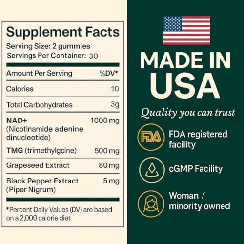 b.Ready NAD+ Gummies, Premium 1000 mg NAD Supplement with 500 mg TMG, Grape Seed & Black Pepper Extract – NAD+ for Healthy Aging, Cellular Energy & Antioxidant Support, Vegan, Sugar-Free, 60 Count b.ReadyBuy Supplements Australia