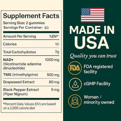b.Ready NAD+ Gummies, Premium 1000 mg NAD Supplement with 500 mg TMG, Grape Seed & Black Pepper Extract – NAD+ for Healthy Aging, Cellular Energy & Antioxidant Support, Vegan, Sugar-Free, 60 Count b.ReadyBuy Supplements Australia