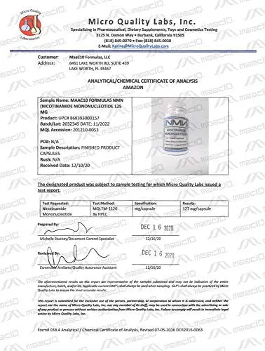 MAAC10 NMN Supplement Real Nicotinamide Mononucleotide (NMN 125mg Capsules). The Most Powerful NAD+ Precursor More Stable Than Riboside. We use 99% Pure Pharmaceutical Grade Stabilized NMN (30 Count) MAAC10Buy Supplements Australia