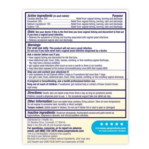 AZO Yeast Plus Dual Relief Tablets, Yeast Infection and Vaginal Symptom Relief, Relieves Itching & Burning AZOBuy Supplements Australia