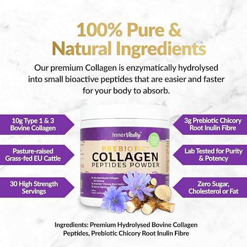 Prebiotic Collagen Powder - 390g Hydrolysed Bovine Collagen Peptides with Prebiotics for Gut Health & Skin Inner VitalityBuy Supplements Australia