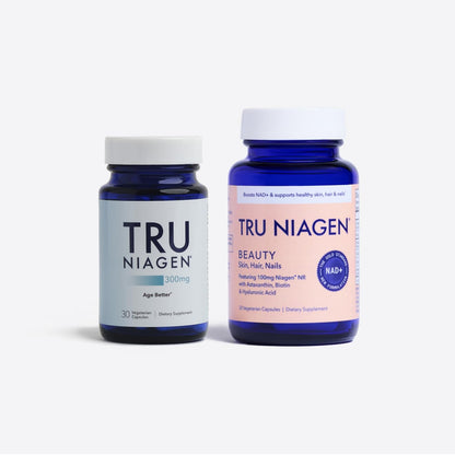 TRU NIAGEN 300mg + Beauty Bundle. A Comprehensive Bundle for Daily NAD+ Support with targeted Beauty Actives for Healthy Skin, Hair, and Nails at The Cellular Level. TRU NIAGENBuy Supplements Australia