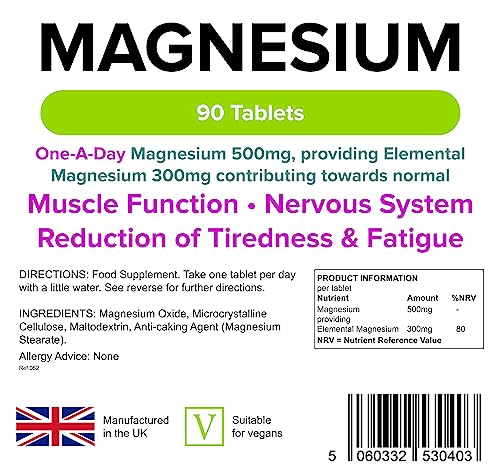 Lindens 500mg Magnesium Tablets | 90s 1-a-Day | Made in The UK | Tiredness, Muscle LindensBuy Supplements Australia