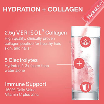 Hydralyte Plus Collagen Effervescent Electrolytes Powder Sachets - 20 Strawberry Lemonade Flavored Sticks HydralyteBuy Supplements Australia