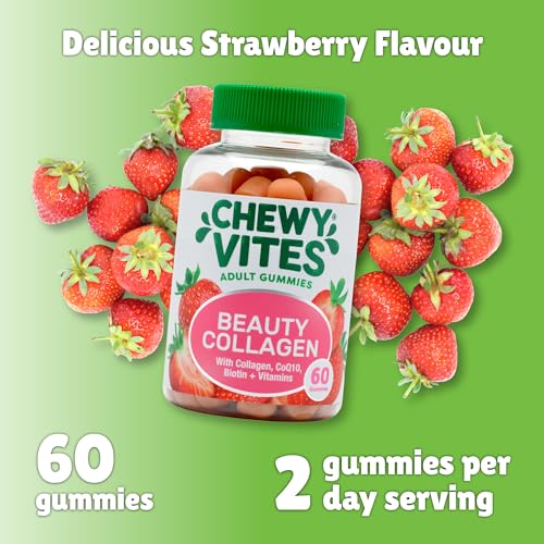 Chewy Vites Beauty Collagen 60 Gummy Vitamins |Hydrolised Collagen, CoQ10, Biotin + Vitamins | 1 Month Supply | Real Fruit Juice | Berry Flavour | 2-a-Day | CHEWY VITESBuy Supplements Australia