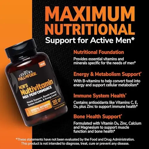 21st Century Full Fuel 365 Active Men’s Multivitamin, 120 Tablets, Daily Vitamins and Minerals for Energy, Muscle Support, Immune Health, No Gluten 21st Century