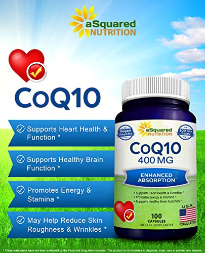aSquared Nutrition CoQ10 (400mg Max Strength, 100 Veggie Capsules) - High Absorption aSquared NutritionBuy Supplements Australia