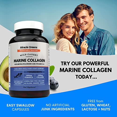Marine Collagen 1400mg | 120 Capsules with Biotin, Hyaluronic Acid, Vitamin C, E, B2, Zinc, Copper & Iodine Miracle GreensBuy Supplements Australia