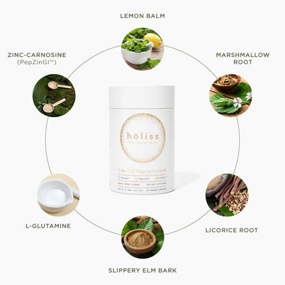 HOLISS Daily Gut Health Kit – 6-in-1 All Natural Supplement, Bloat & Gas Aid, GI Lining Repair, IBS Support – Lemon Balm, L-Glutamine, PepZinGI, Mixed Berry, 30 Servings, Electric Mixer & Spoon HOLISSBuy Supplements Australia