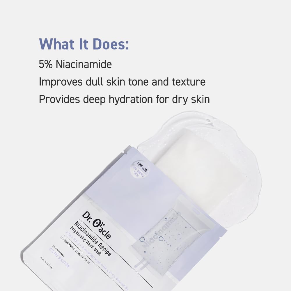 DR.ORACLE Niacinamide Recipe White Mask, Moisturizing, Special K-Beauty Face Care, 250ml (8.4 fl. oz.), 1 box - 10 sheets DR.ORACLE buy supplements Au