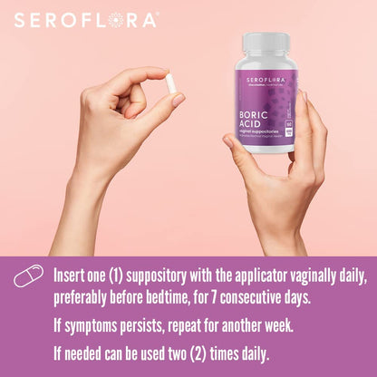 Seroflora Boric Acid Vaginal Suppositories for Women + 1 Suppository Applicator - Helps Support Vaginal Odor pH Balance, Yeast Infection and Bacterial Vaginosis SerofloraBuy Supplements Australia
