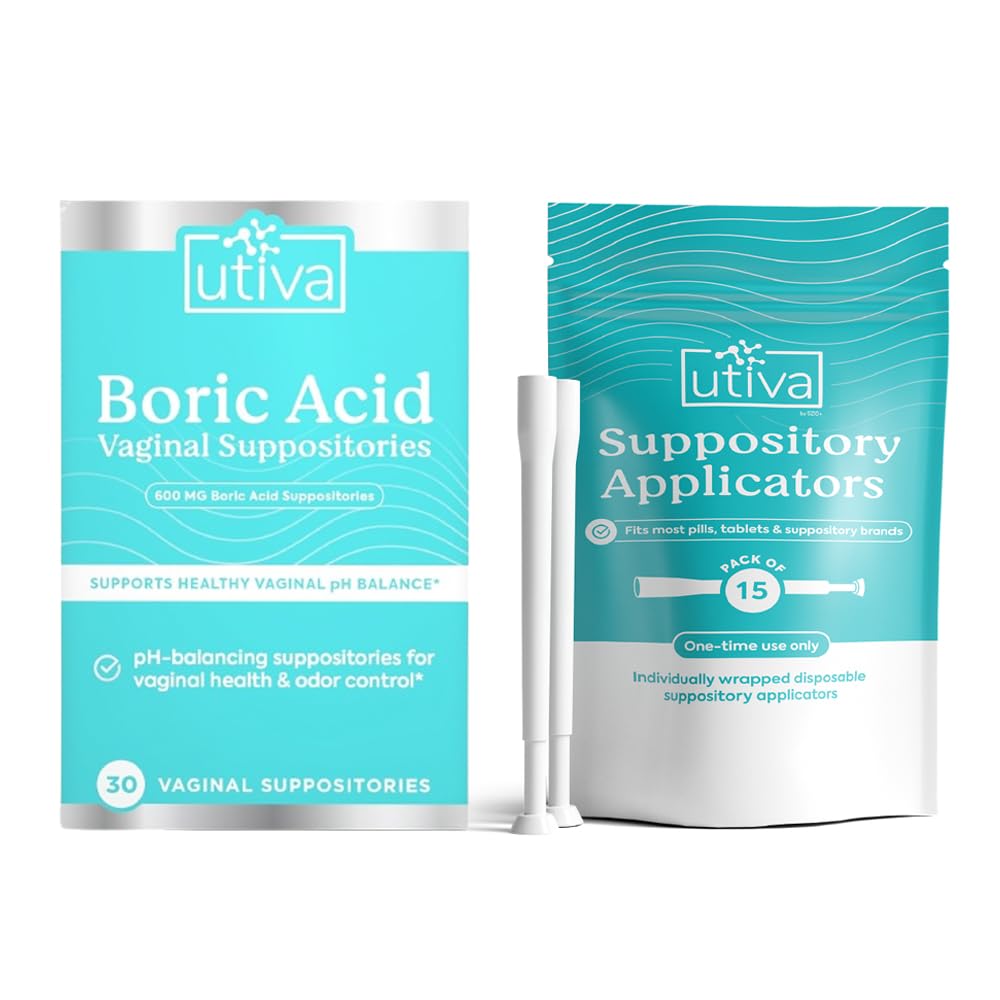 10% Bundle Utiva Boric Acid - 600mg 30-Boric Acid Vaginal Suppositories to Lower pH and Support Vaginal Health + Utiva Suppository Applicators – Hygienic Individually Wrapped 15 Vaginal Applicators Szio+Buy Supplements Australia