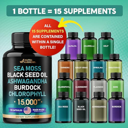 Irish Sea Moss | Black Seed Oil | Ashwagandha | Burdock | Chlorophyll | Supergreens NUTRAHARMONYBuy Supplements Australia