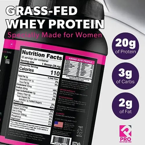 Whey Protein Powder for Women - Supports Lean Muscle - Low Carb - Gluten Free - Grass Fed & rBGH Hormone Free (Creamy Vanilla, 2 lb) PRO NUTRITION LABS