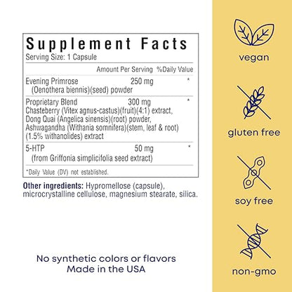 her own PMS, Supports PMS Symptoms, Promotes Positive Mood, Natural Hormone Balance, Helps Relieve Cramping, Hot Flashes Menopause Relief, Gluten and Soy Free, Vegan, 30 Capsules, 30 Servings her ownBuy Supplements Australia