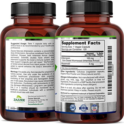 Zazzee High Absorption Artemisinin, 100 mg per Capsule, 120 Vegan Capsules, with 5 mg ZazzeeBuy Supplements Australia