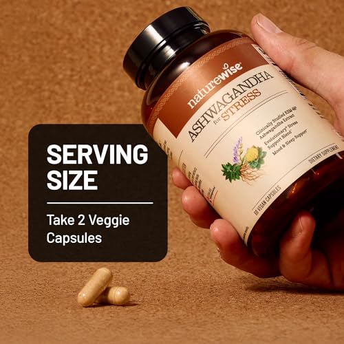 NatureWise Ashwagandha for Stress - With KSM-66 Extract, GABA, L-Theanine, Rhodiola Rosea - Herbal Mood & Sleep Support - Vegan, Non-GMO, Gluten-Free - 60 Capsules[1-Month Supply] NatureWiseBuy Supplements Australia
