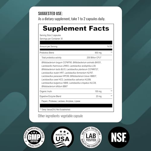 UpNourish Probiotics - 200 Billion CFUs, 15 Strains, Prebiotics & Enzymes - 60 Vegan Cap UpNourishBuy Supplements Australia