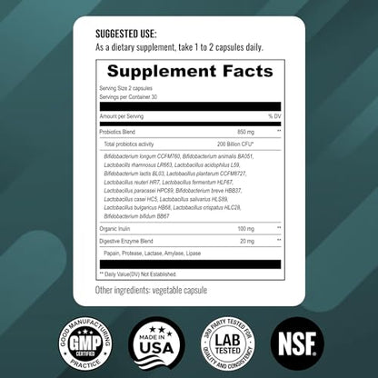 UpNourish Probiotics - 200 Billion CFUs, 15 Strains, Prebiotics & Enzymes - 60 Vegan Cap UpNourishBuy Supplements Australia
