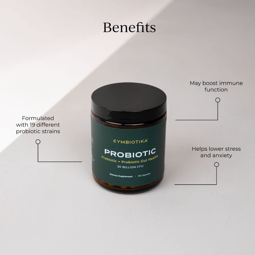 CYMBIOTIKA Probiotic + Prebiotic, 60 Billion CFU - 19 Strains, Gut Health Supplement for Women & Men, Immune Support, Digestive Health, & Gut Balance, 90 Capsules, 1 Month Supply, Made in USA CYMBIOTIKABuy Supplements Australia