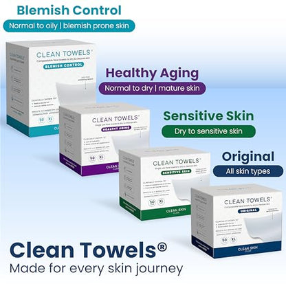 Clean Skin Club Clean Towels XL®, 100% USDA Biobased Face Towel, Disposable Face