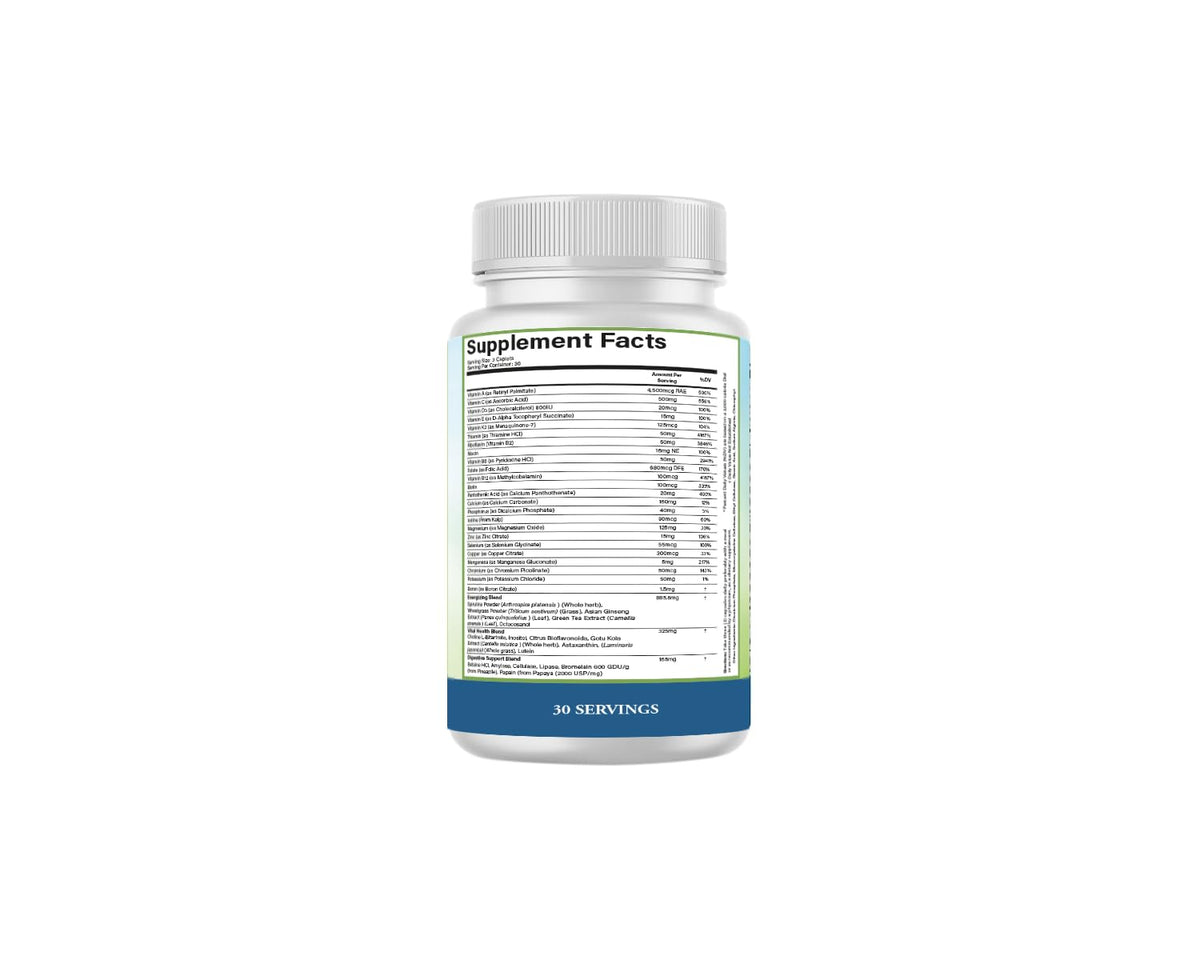 PURE Adult Multivitamin with Vitamins A, C, D3, B12, Minerals, Digestive Enzymes, 90 Capsules, 30 Servings PUREBuy Supplements Australia
