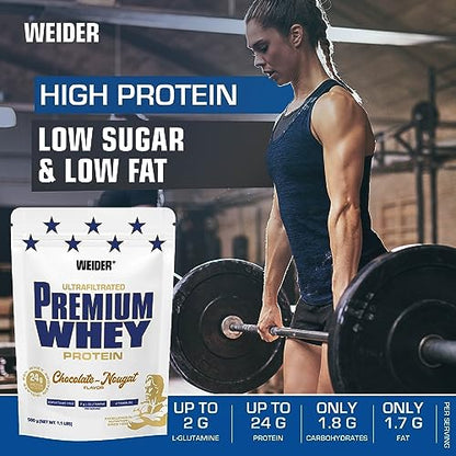 Weider Premium Whey (500g) Chocolate-Nougat Flavour. Ultrafiltrated Proteins from Whey Protein WeiderBuy Supplements Australia