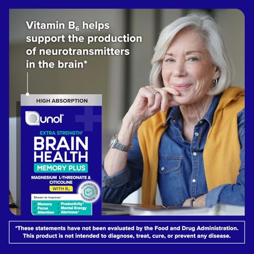 Qunol Brain Health Memory Plus with B6, Magnesium L-Threonate & Citicoline, Clinically Tested Ingredients to Improve Memory, Focus, Attention and Productivity, 90 Count QunolBuy Supplements Australia