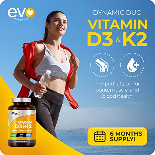 Vitamin D3 4000iu & Vitamin K2 100ug (MK7) |180 Vegetarian Tablets | 1-A-Day | 6 Month EVO NUTRITIONBuy Supplements Australia