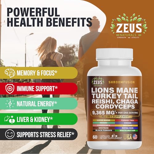 Zeus Naturals Lions Mane Capsules, Mushroom Supplement with Turkey Tail, Cordyceps Zeus NaturalsBuy Supplements Australia