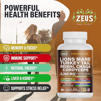 Zeus Naturals Lions Mane Capsules, Mushroom Supplement with Turkey Tail, Cordyceps Zeus NaturalsBuy Supplements Australia