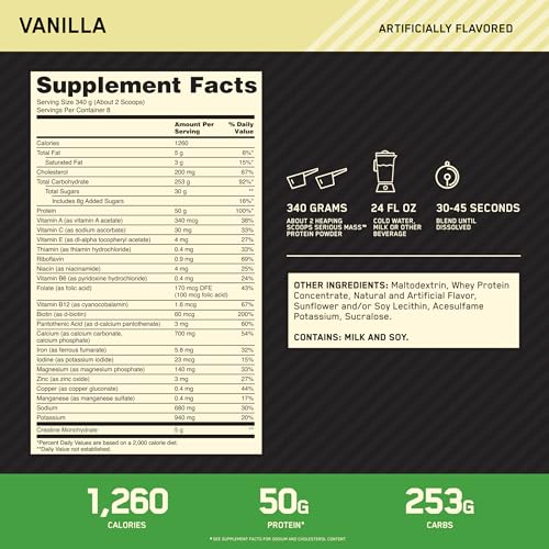 Optimum Nutrition Serious Mass, Weight Gainer Protein Powder, with Added Immune Supp Optimum NutritionBuy Supplements Australia