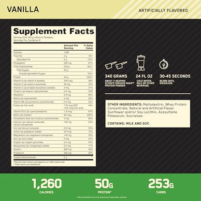 Optimum Nutrition Serious Mass, Weight Gainer Protein Powder, with Added Immune Supp Optimum NutritionBuy Supplements Australia