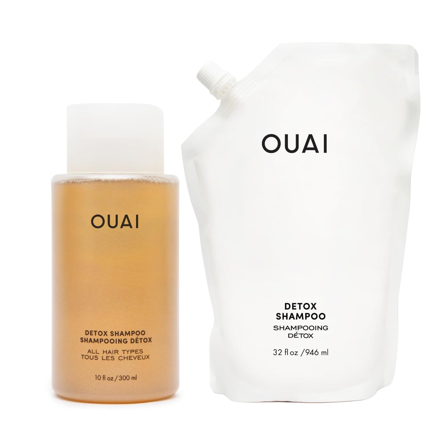 OUAI Detox Shampoo + Refill - Clarifying Shampoo for Build Up, Oil, Product & Hard Water - Apple Cider Vinegar & Keratin for Clean, Refreshed Hair - Sulfate Free Hair Care (2 Count, 10 Oz/32 Oz) OUAIBuy Supplements Australia