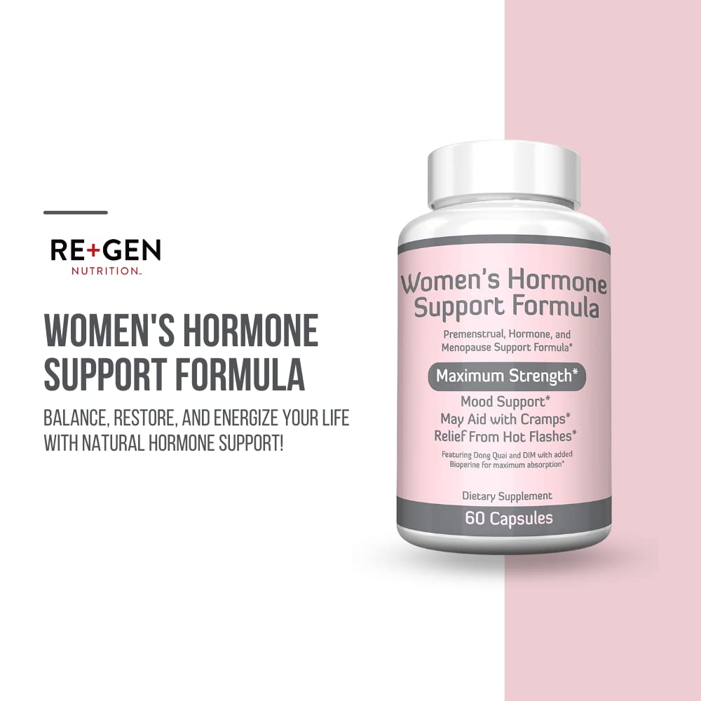 Re+Gen Nutrition Women's Hormone Balance Support, Supplement with Vitamin E, Dong Quai, and DIM 200mg with BioPerine, PMS, Hot Flashes, Mood Swings, Night Sweats Support, 60 Capsules, 2 Month Supply Re+Gen NutritionBuy Supplements Australia