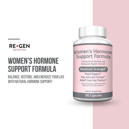 Re+Gen Nutrition Women's Hormone Balance Support, Supplement with Vitamin E, Dong Quai, and DIM 200mg with BioPerine, PMS, Hot Flashes, Mood Swings, Night Sweats Support, 60 Capsules, 2 Month Supply Re+Gen NutritionBuy Supplements Australia