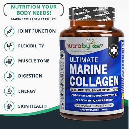 High Strength Marine Collagen with Hyaluronic Acid, Retinol and Vitamin C NUTRABYTESBuy Supplements Australia