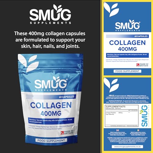 SMUG Supplements Collagen Capsules - 60 High Strength 400mg Pills - Promotes Healthy Skin SMUG SupplementsBuy Supplements Australia