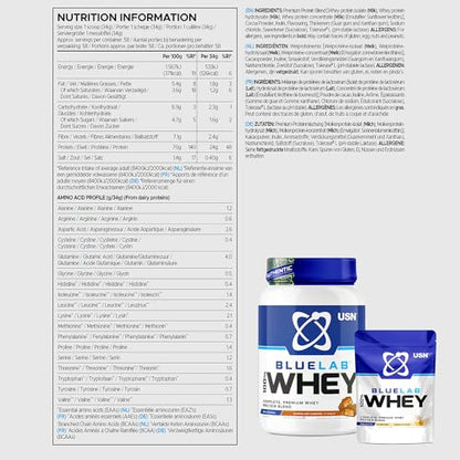 USN Blue Lab Whey Protein Powder: Chocolate Caramel - Whey Protein 2kg - Post-Workout USNBuy Supplements Australia